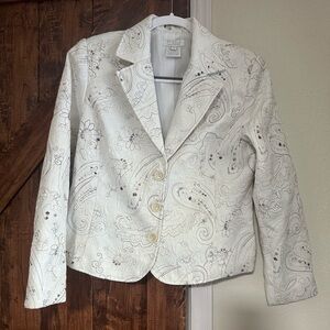FDJ French Dressing Beautiful White Embroidered Paisley Women's Blazer. Size 12